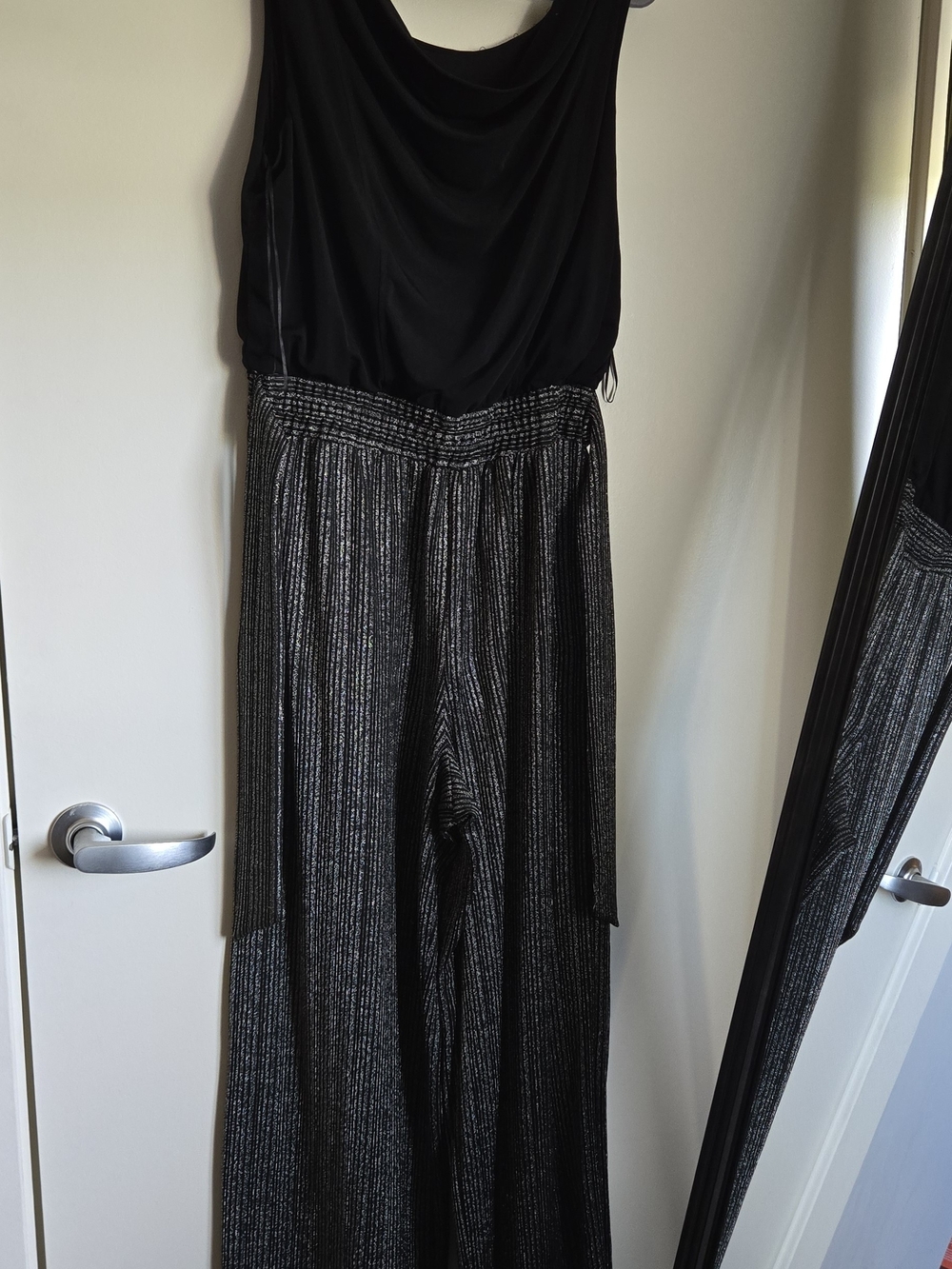 Emma & Michele Black Jumpsuit with Silver Metallic Stripes